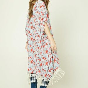 Forever 21 Medium Red & Blue Longline Kimono
